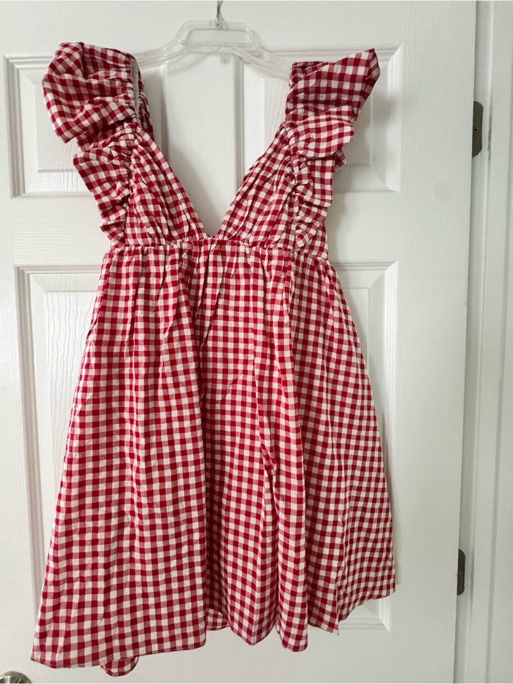Storia Red & White Gingham Ruffle-Sleeve Sundress